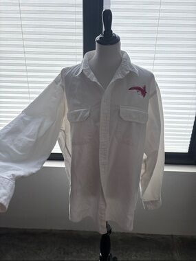 THE J PETERMAN CO. Classic White Long-Sleeve Button-UP with fly embroidered